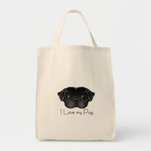 Bolsa Tote Eu amo meu Pug preto