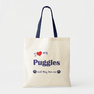 Bolsa Tote Eu amo meu Puggles (os cães múltiplos)