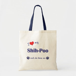 Bolsa Tote Eu amo meu Shih-Poo (o cão fêmea)