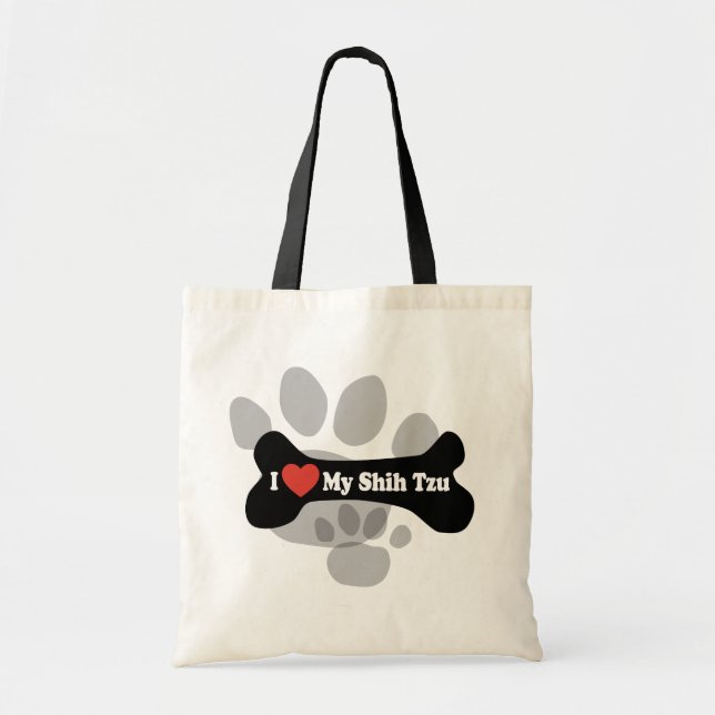 Bolsa Tote Eu amo meu Shih Tzu - osso de cão (Frente)