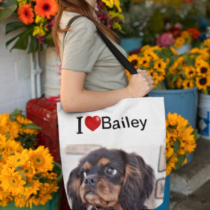 Bolsa Tote Eu amo minha foto personalizada do cão