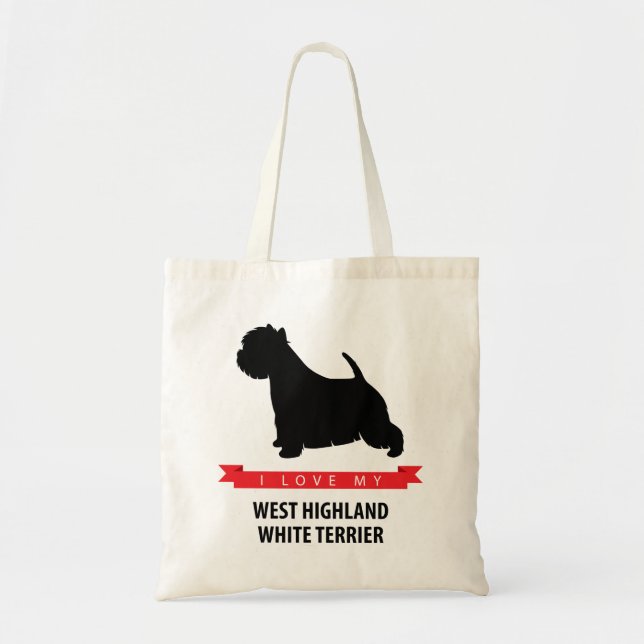 Bolsa Tote Eu amo minha sacola de Terrier branco de montanhas (Frente)