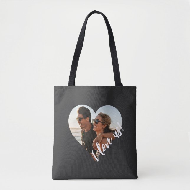 Bolsa Tote Eu amo-nos Script Heart Photo Black (Frente)