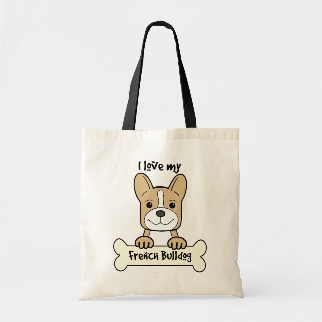 Bolsa Tote Eu amo o buldogue francês (Frente)