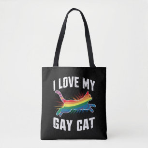 Bolsa Tote Eu Amo O Meu Gay Gato Engraçado Do Arco-Íris Lgbt