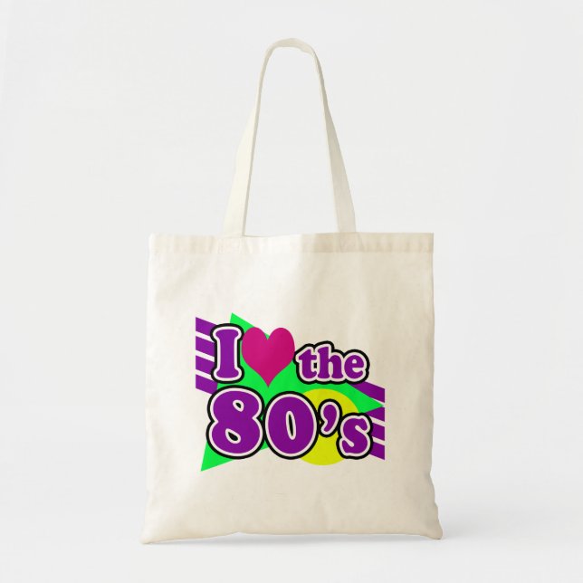 Bolsa Tote Eu amo o partido de néon geométrico dos anos 80 do (Frente)