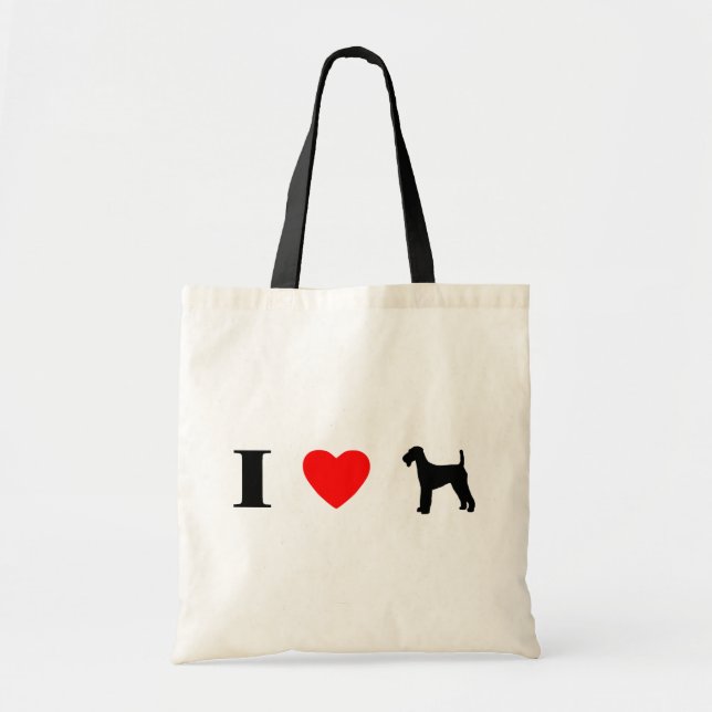 Bolsa Tote Eu amo o saco dos terrier de Airedale (Frente)