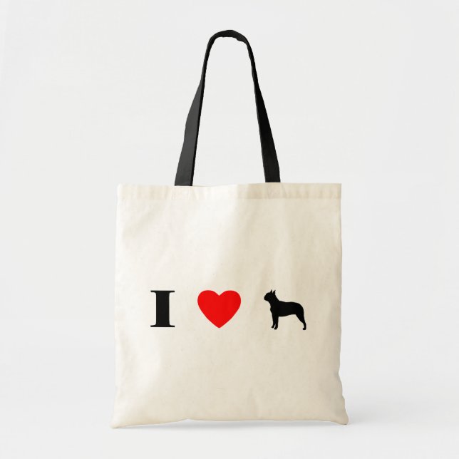 Bolsa Tote Eu amo o saco dos terrier de Boston (Frente)