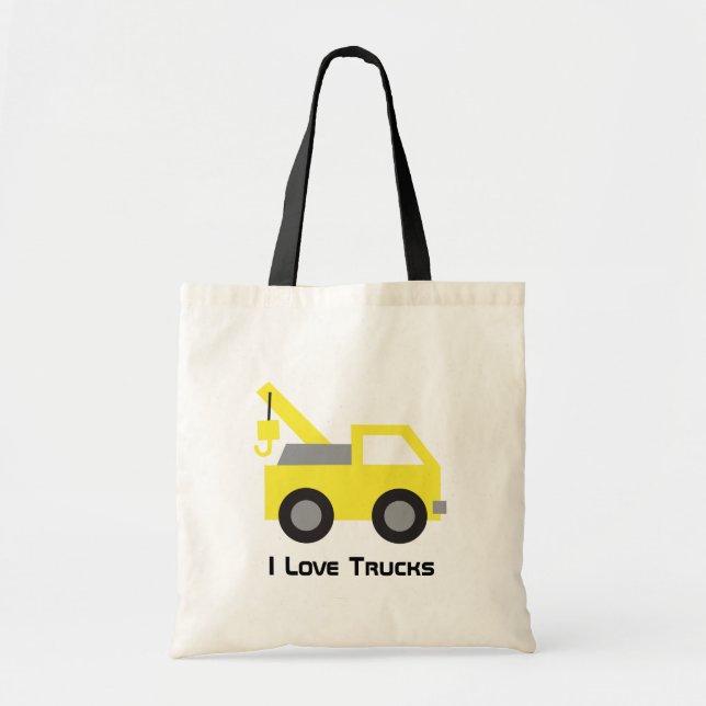 Bolsa Tote Eu amo os caminhões, veículo amarelo bonito para (Frente)