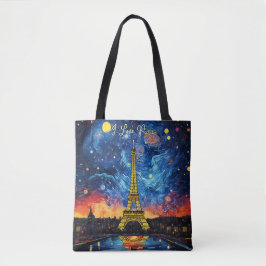 Bolsa Tote Eu amo Paris Eiffel Tower Illustration Viagem Art