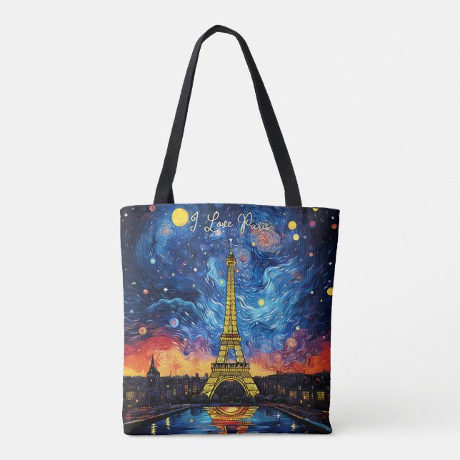 Bolsa Tote Eu amo Paris Eiffel Tower Illustration Viagem Art (Verso)