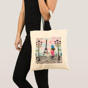 Bolsa Tote Eu amo Paris - Mulher Bonito e Balão de Coração