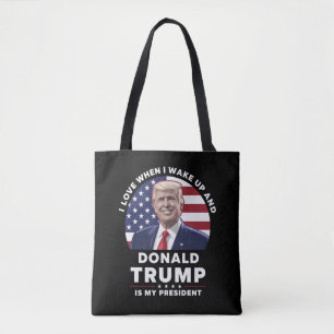 Bolsa Tote Eu amo quando acordo e Donald Trump é meu presiden