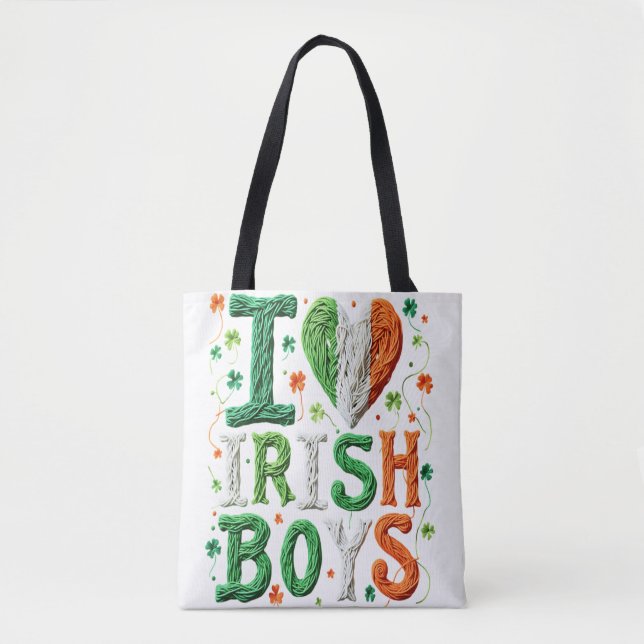 Bolsa Tote Eu Amo Rapazes Irlandeses - Arte de Fio do Dia de  (Frente)