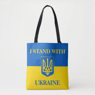 Bolsa Tote Eu apoio a Ucrânia. Bandeira ucraniana. Tridente.