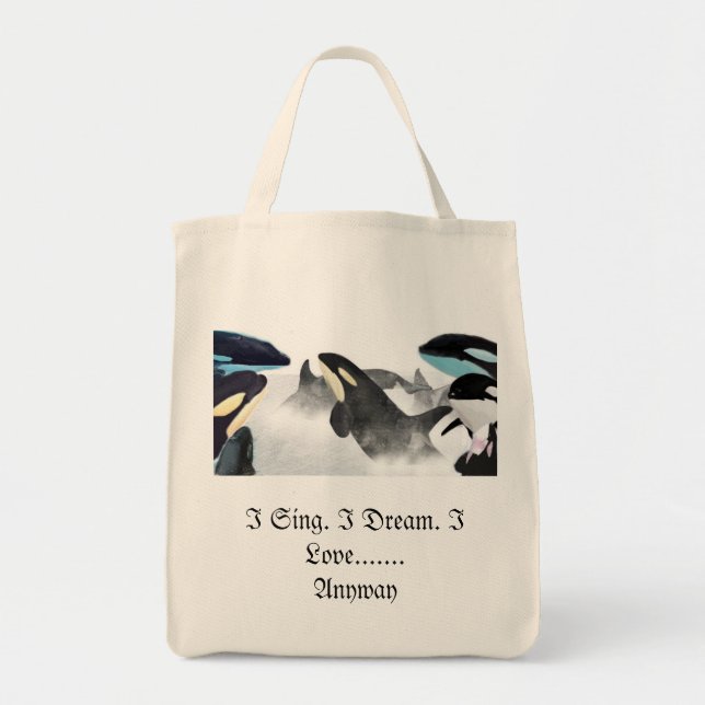 Bolsa Tote Eu canto. Eu sonho. Eu amo ........ de qualquer (Frente)
