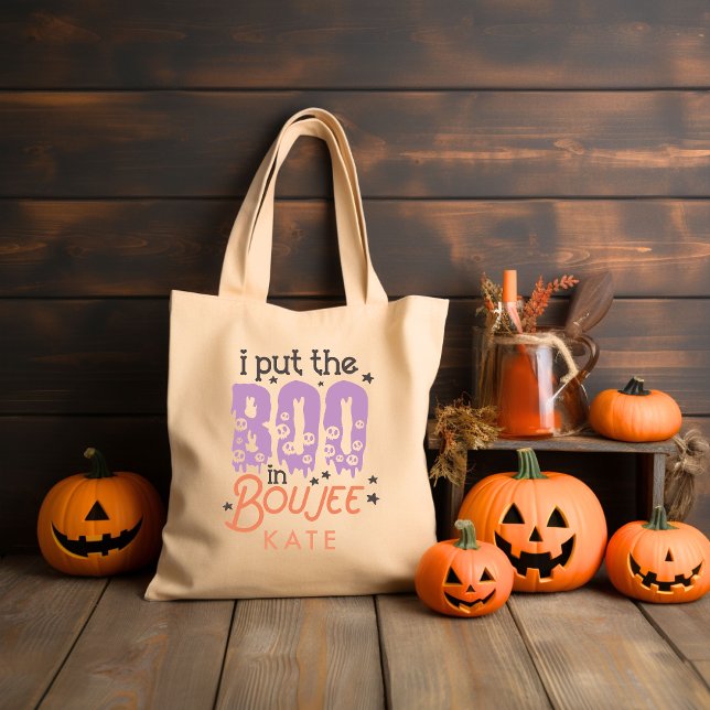 Bolsa Tote Eu coloquei o bô em boujee Retro Groovy Halloween (Criador carregado)