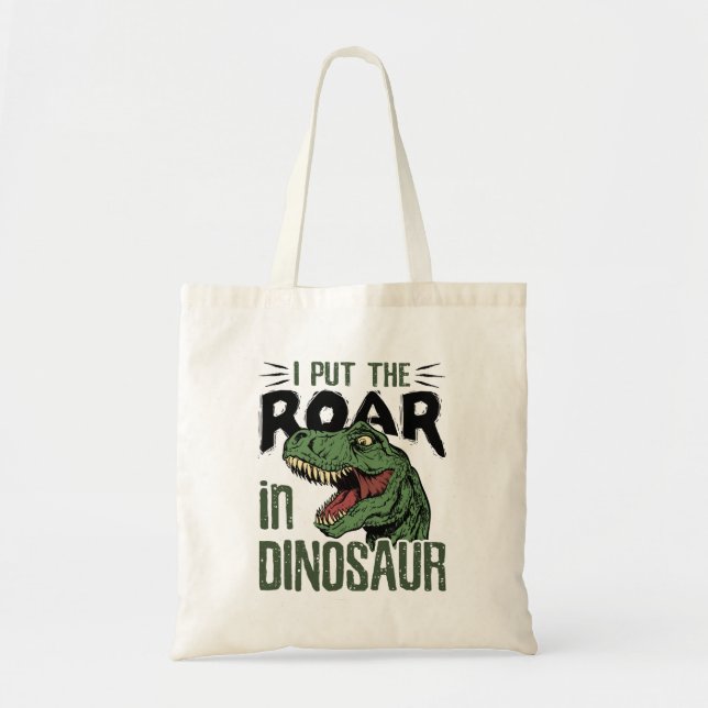 Bolsa Tote Eu coloquei o carro no dinossauro Engraçado Dino (Frente)