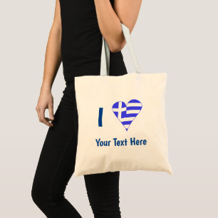 Bolsa Tote Eu (Coração da Bandeira Grega) Personalização Azul