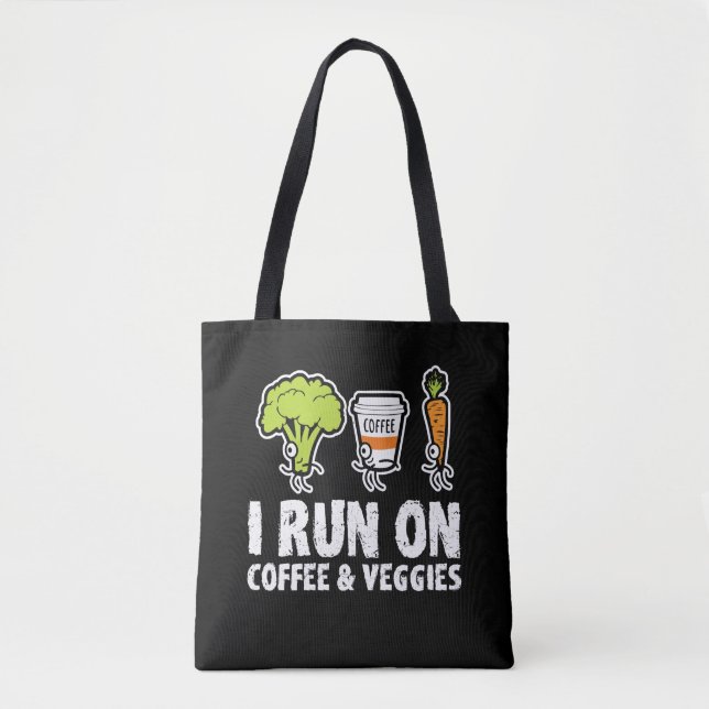 Bolsa Tote Eu Corro No Café Veggies Vegetariana. (Frente)