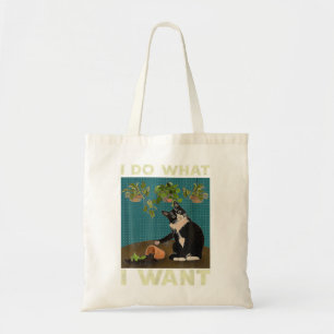 Bolsa Tote Eu Faço O Que Eu Quero... Gato Tuxedo Gardening En
