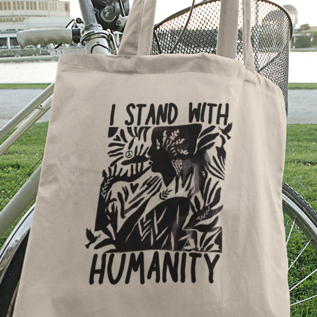 Bolsa Tote Eu Fico com a Humanidade Paz Mundial Unidade Solid (Get yours now and let your heartwarming message travel far and wide.)