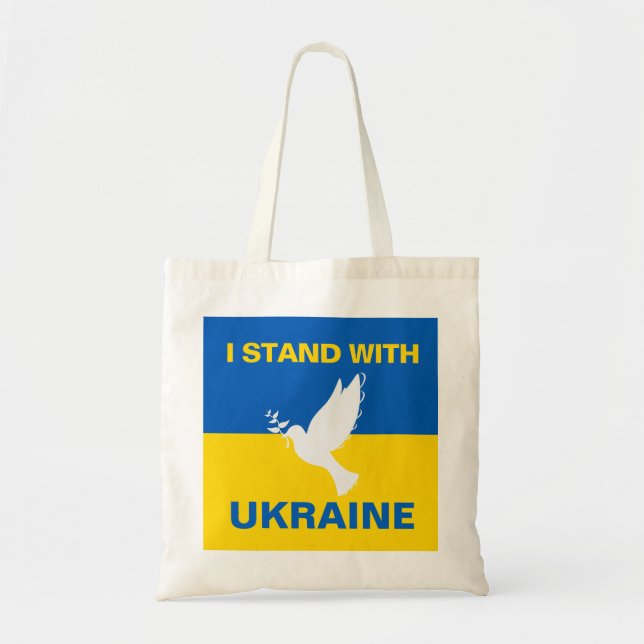 Bolsa Tote Eu fico com a Ucrânia Flag Dove Peace (Frente)