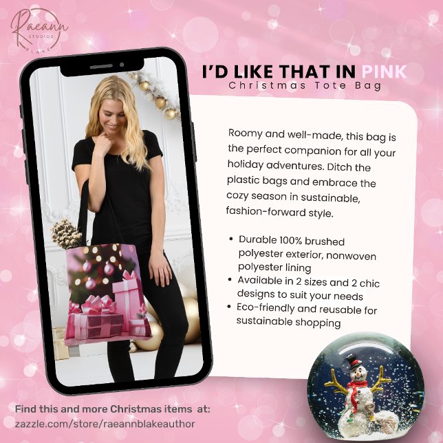 Bolsa Tote Eu gostaria disso na Sacola Rosa de Natal (Criador carregado)