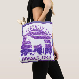 Bolsa Tote Eu gosto muito de cavalos em roxo