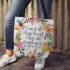 Bolsa Tote Eu posso fazer tudo através do Cristo Philippians