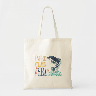 Bolsa Tote Eu Preciso do Mar de Vitamina Baleia Orca Golfinho