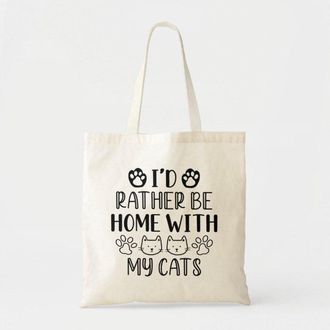 Bolsa Tote Eu Preferencialmente Em Casa Com Meus Gatos (Frente)