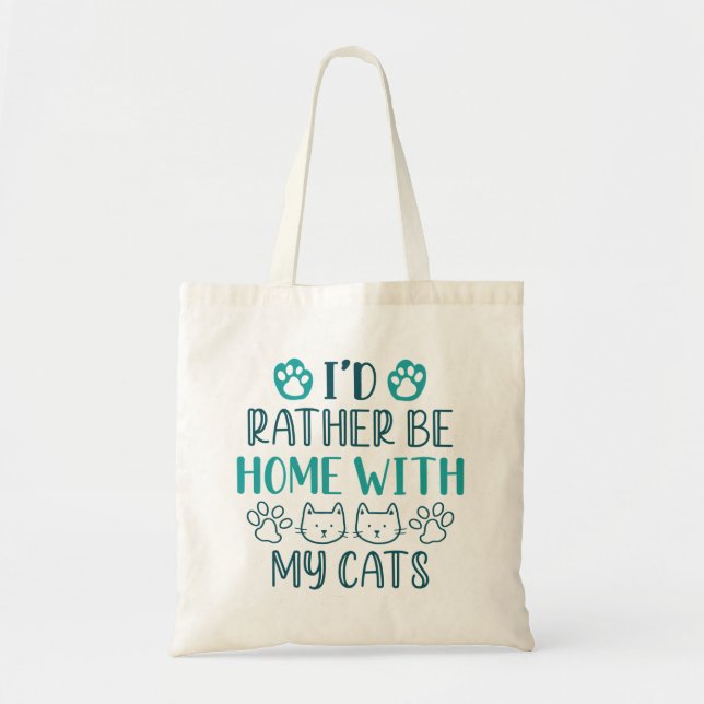 Bolsa Tote Eu Preferencialmente Em Casa Com Meus Gatos (Frente)
