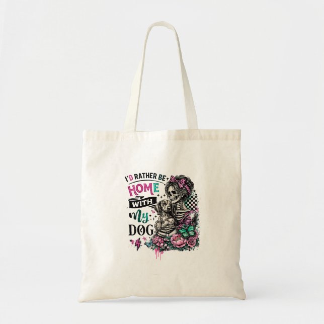 Bolsa Tote Eu Preferiria Estar em Casa com Minha Cadela Esque (Frente)