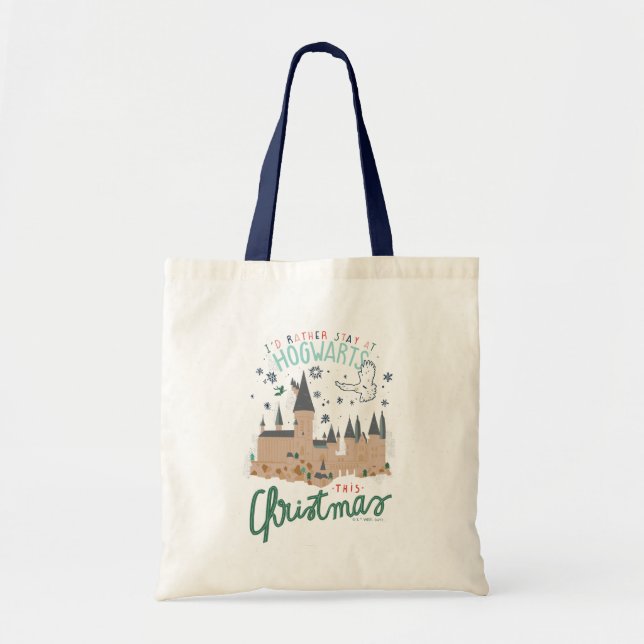 Bolsa Tote Eu Preferiria Ficar em Hogwarts neste Natal (Frente)