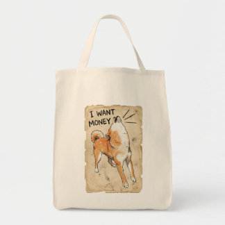 Bolsa Tote Eu Quero Dinheiro – Arte de Saco do Meme do Shiba