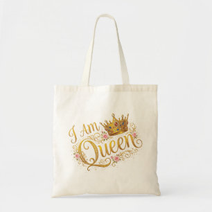 Bolsa Tote Eu Sou Rainha Coroa Dourada Floral Design   Sacola