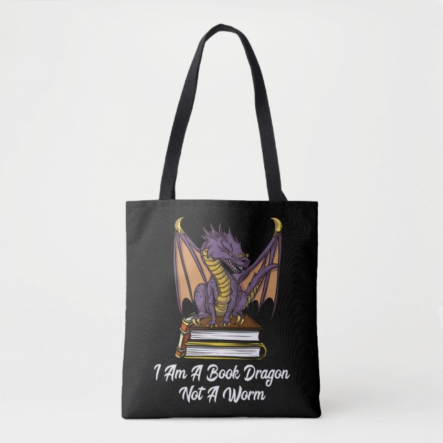 Bolsa Tote Eu Sou Um Dragão De Livro Não Um Verme Lendo Nerd  (Frente)