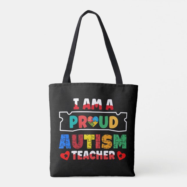 Bolsa Tote Eu Sou Um Professor Autismo Orgulhoso Autismo Cons (Verso)