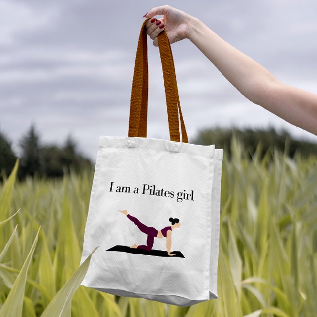 Bolsa Tote "Eu sou uma garota pilates" Moderna feminina roxa  (Criador carregado)