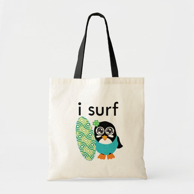 Bolsa Tote Eu Surf Pinguim (Frente)
