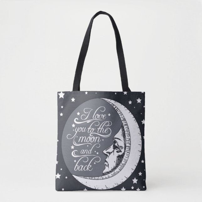 Bolsa Tote Eu te amo à lua e à parte traseira (Frente)