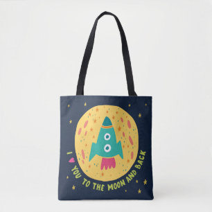 Bolsa Tote Eu te amo à lua e ao Rocketship traseiro