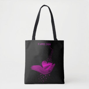 Bolsa Tote Eu te amo, Coração Arco-Íris rosa com Estrelas