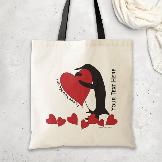 Bolsa Tote Eu Te Amo Mais! Pinguim e Coração Vermelho (Criador carregado)