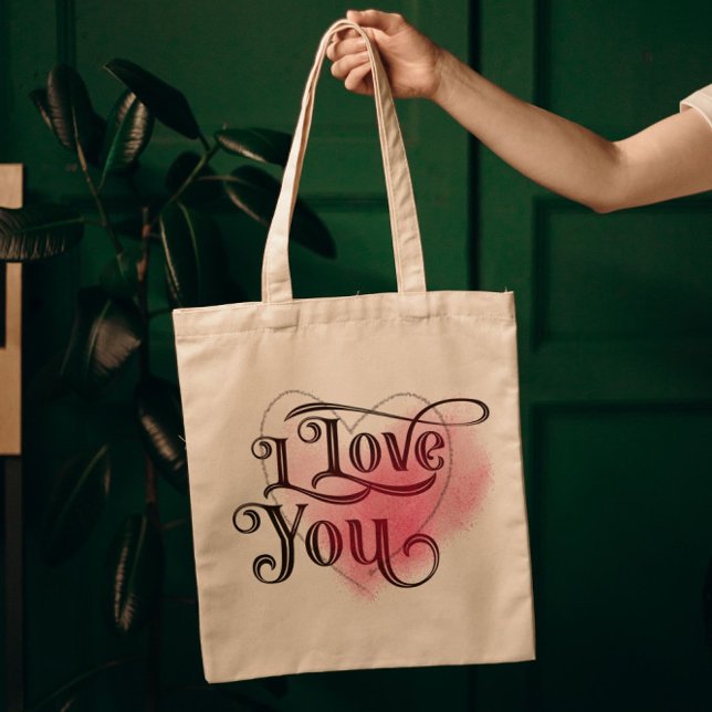 Bolsa Tote Eu Te Amo Texto Elegante Gráfico De Coração Claro  (Criador carregado)