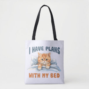 Bolsa Tote Eu tenho planos com minha cama - Gato Laranja Louc