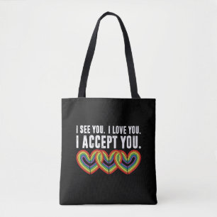 Bolsa Tote Eu Vejo Você Eu Amo Você Eu Aceito Você Arco-íris 