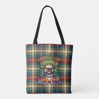 Bolsa Tote Eu Vim Eu Sentei Eu Brilhei Bulldog Natal Divertid