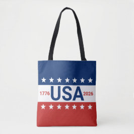 Bolsa Tote EUA 1776 2026 250º Aniversário Vermelho Branco Azu